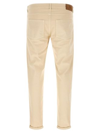 Brunello Cucinelli Logo-Embroidered Denim Jeans - Beige