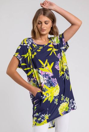 Roman Floral Print Pocket Tunic Top