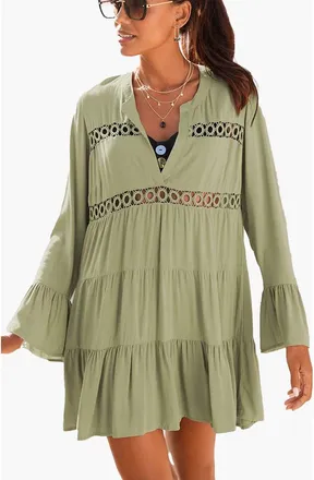 Lascana Flowy Flared Sleeve Dress in Olive at Nordstrom, Size 10