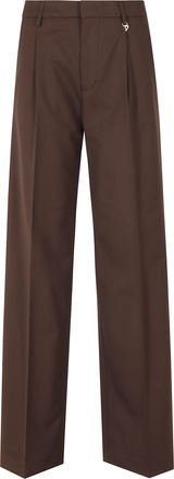 Dondup Lia Brown Virgin Wool Loose-Fit Straight-Leg Pants