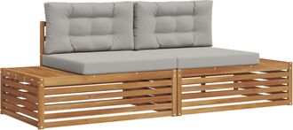 vidaXL 2 Uds. Conjunto De Sof&aacute;s De Exterior Gris Natural Y Claro Vidaxl