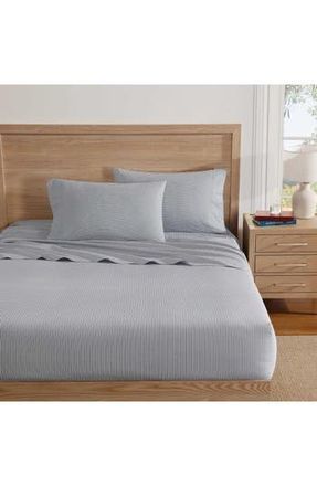 Tommy Hilfiger Highland Ticking Stripe Cotton Fitted Sheet in White/Navy Blue at Nordstrom Rack, Size Twin X-Long