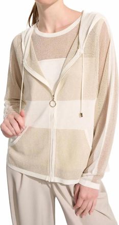 Joseph Ribkoff Hooded Zip Front Knit Jacket In Vanilla/gold