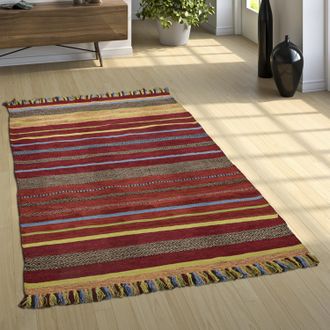 Paco Home Alfombra Dise&ntilde;o Kilim Tejida A Mano 100 % Algod&oacute;n Moderna A Rayas Multicolor 120x170 Cm - Paco Home