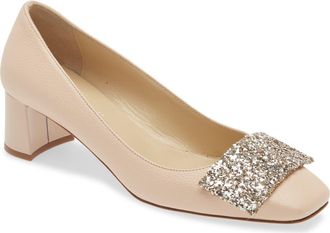 Bells & Becks Sofia Square Toe Pump in Blush With Glitter at Nordstrom, Size 39.5