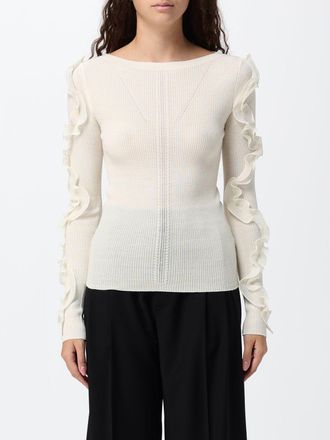 Liu Jo Slim Fit Wool-Blend Crewneck Jumper with Ruffles