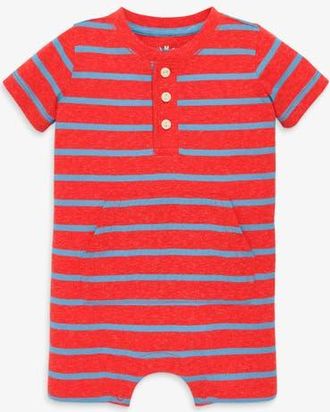 primary Baby Heathered Henley Shortie In Stripe in Poppy Blueberry Stripe at Nordstrom, Size 12-18M