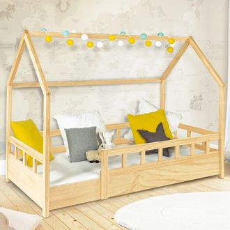 IDMarket Idmarket - Letto a capanna per bambini 80 x 160 cm in legno con base e sponde neree