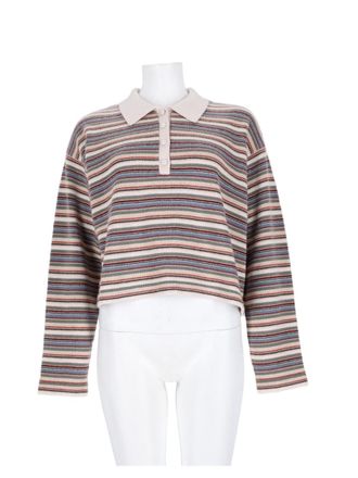 Frame Denim Quad Cropped Striped Wool-Cashmere Polo Sweater