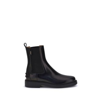 Tod's Black Calf Leather Bos Taurus Chelsea Womens Boots