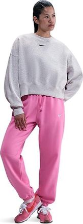 Nike Sportswear Phoenix Fleece Over-Oversized Crew Neck Sweatshirt Womens Sweatshirt Birch Heather/Black : 2XL, Cotton/Polyester