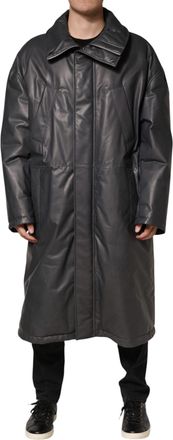 Dolce & Gabbana Black Leather Collared Trench Coat Mens Jacket (Pre-Owned)