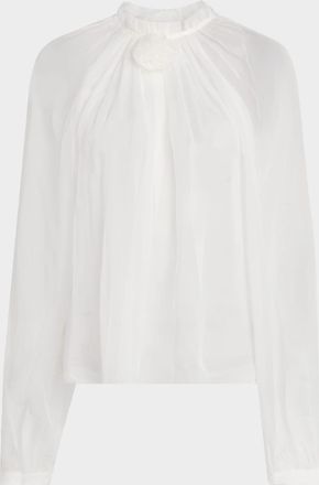 Alberta Ferretti Gathered Silk Rosette Blouse