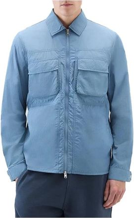 Woolrich Gekreukeld Overshirt Jack - Heren - Zomerjassen - Blauw - XL - Nylon - Jassen