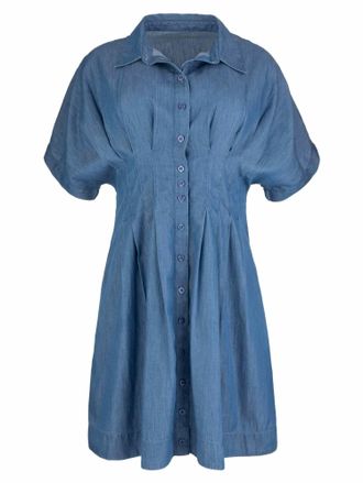 Kut from the Kloth Womens Francesca Dolman Pleated Chambray Dress In Secure Blue
