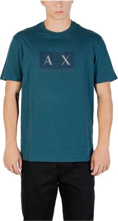 A|X Armani Exchange Tops, Heren, Blauw, M, Katoen, Regular T-shirt met logo