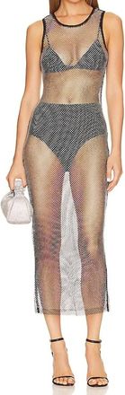 Misha Collection Adana Diamante Mesh Dress In Black/ Silver