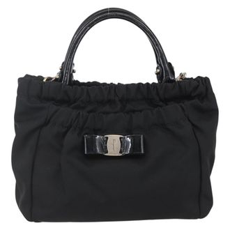 Ferragamo Vala Handbag Nylon Black Nylon Handbag (Pre-Owned)