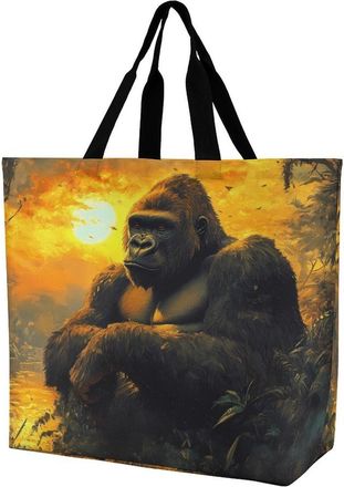 Generic Gorillas Sunset Monkey Reusable Shopping Bags One Shoulder Grocery Tote Bag Waterproof Big Purse for Work Travel
