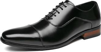 Generic Shoes Dress Oxford for Men Lace Up Burnished Toe Cap Toe Shoes Leather Rubber Sole Anti-Slip Low Top Resistant Non Slip Prom(Black,7.5 UK)