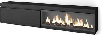 Skraut Home Mueble tv efecto madera negro 208x35x45cm chimenea efecto fuego