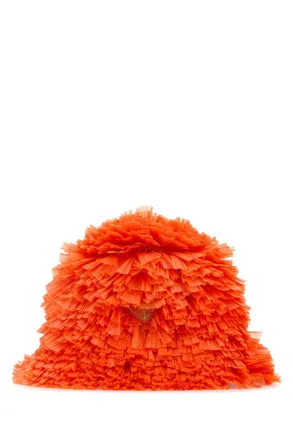 Prada Womens Embellished Raffia Bucket Hat Arancio Cappelli E Fasce Per Capelli