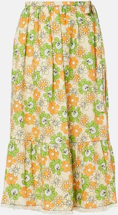 Marni Floral linen midi skirt