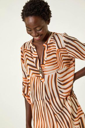 Roman Abstract Linear Print V-Neck Button Top