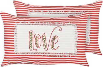 Beliani Beliani - Conjunto De 2 Cojines Decorativos Funda De Algod&oacute;n Motivo A Rayas Rojo Y Blanco 30 X 50 Cm Alsine