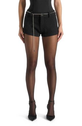 Mani&egrave;re De Voir Elina Tweed Mini Shorts With Belt in Black at Nordstrom, Size 16