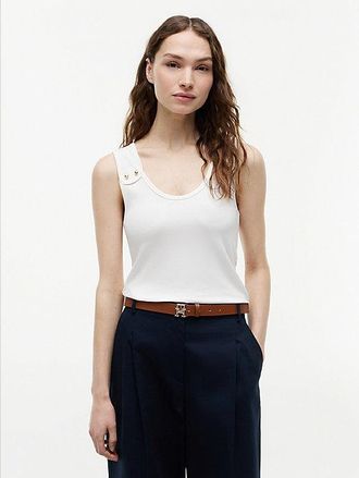 Tommy Hilfiger Gold-Tone Button Ribbed Tank Top