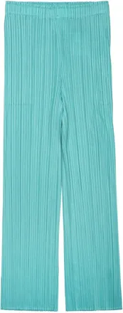 Pleats Please Issey Miyake Wide-Leg Green Trousers with Relaxed Fit and Pleated Texture