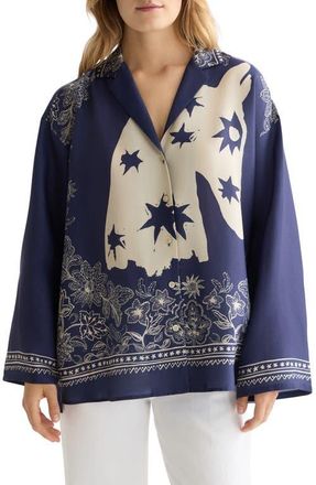 Scotch & Soda Relaxed Fit Mixed Print Button-Up Shirt in Horse Bandana Dress Blues at Nordstrom, Size 10 Us