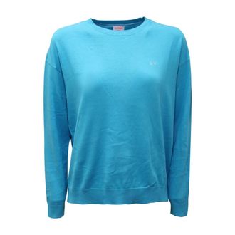Sun 68 Round-neck Knitwear, female, Blue, Size: M Acqua Round Neck Solid L/S