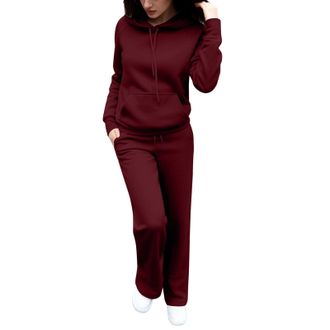 Generic 2 Piece Outfits Women Tracksuit Womens Full Set 2 Piece Co Ord Sets Solid Color Hoodie and Jogger Sweatpants Casual Jogging Sweat Suits Baggy Y2k Loun