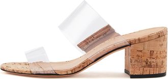Generic Brown,7.5 UK,Womens Pumps Backless Slides Transparent Two Strap High Block Chunky Heels Slip-On Dressy Clear Sandals for Prom Wedding Party