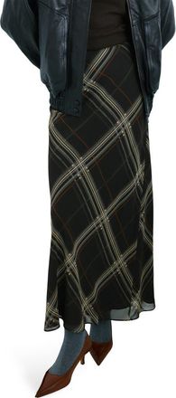 Mango Check Maxi Skirt in Black at Nordstrom, Size Medium