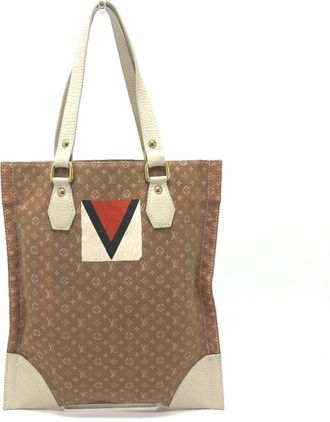 Louis Vuitton Beige Canvas Leather Shoulder Bag Tote Bag (Pre-Owned)