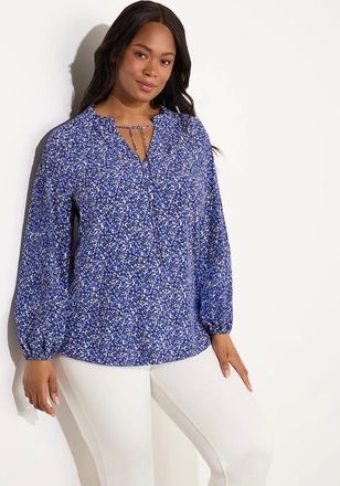Live Unlimited London Womens Blue Ditsy Shirred Raglan Sleeve Blouse - Size: 22