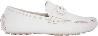 Ferragamo White Gancini Ornament Driver, Size 6