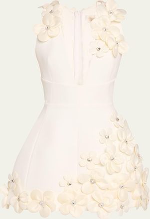 Bronx and Banco Estelle Deep V-Neck Floral Applique Mini Dress
