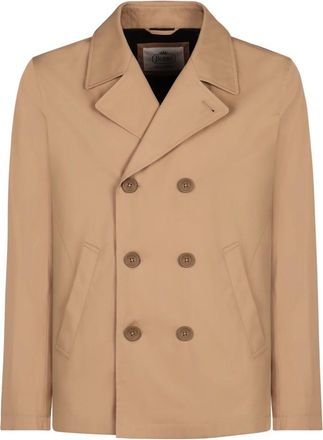 Herno Jassen, Heren, Beige, XL, Katoen, Katoenen Peacoat met Reverskraag en Twee Zijzakken
