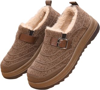 Generic Womens Slip On Winter Boots Insulated Warm Comfortable Flat Sole Non Slip Traction Outdoor Casual Shoes Snow Booties(Khaki, 5.5)