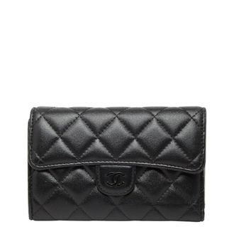 Chanel Black Leather Wallet (Tri-Fold) (Pre-Owned)
