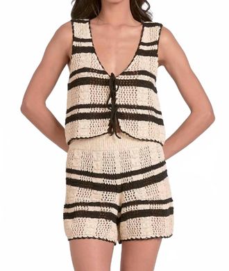 Elan Cali Crochet Tank In Natural/black