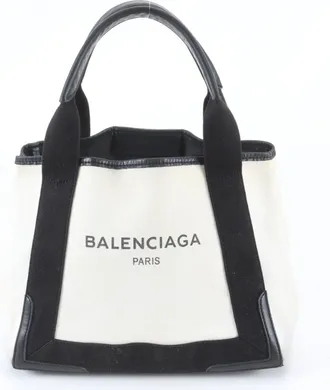 Balenciaga Black White Leather Canvas Handbag Shoulder Bag Tote Bag (Pre-Owned)