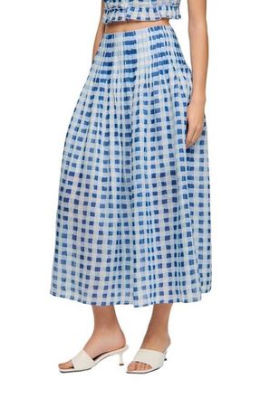 Sandro Long gingham linen skirt in Blu /White at Nordstrom, Size 36 Eu