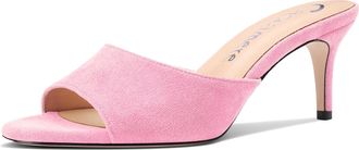 Castamere Round Open Toe Heeled Sandals for Women Mid Kitten Heels Slip-on Dress Mules Office Casual Summer Shoes 2.6 Inches Heels Pink A 6.5 UK