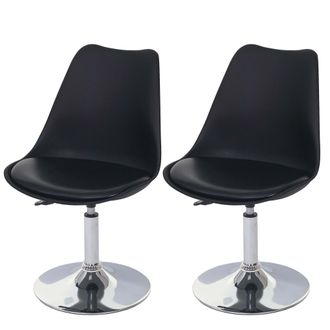 Hhg Nunca Usado] Juego De 2 Sillas Giratorias Malm&ouml; T501, Silla De Cocina, Altura Regulable, Polipiel, Negro, Base Cromada