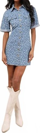 Lulus Renske Denim Mini Dress In Light Wash Floral Print